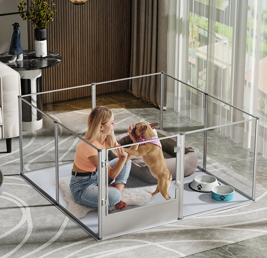 Premium Transparent Acrylic Dog Playpen Fence with Waterproof Pad