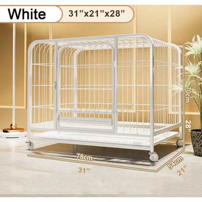 Durable Dog Crate with Lockable Wheels and Removable Tray
