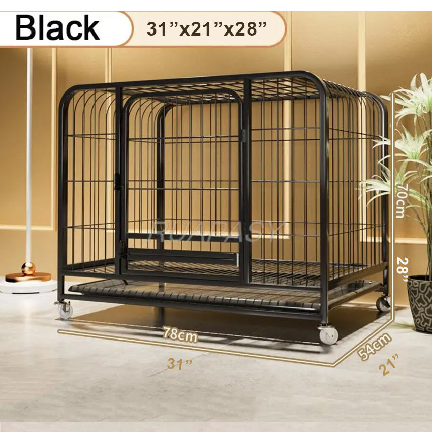 Durable Dog Crate with Lockable Wheels and Removable Tray