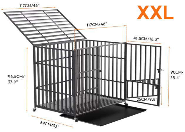 Heavy-Duty Metal Crate with Wheels, 3 Doors, Kennel Playpen for Large Dogs