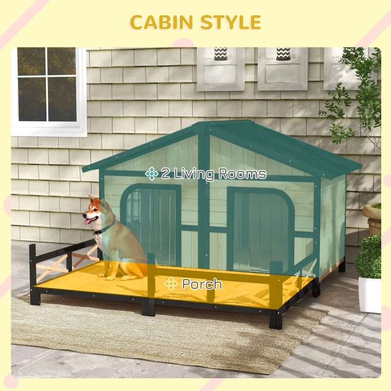 Charming Retreat: Wooden Cabin Style Dog House for Small to Medium Dogs, Elevated with Porch Deck
