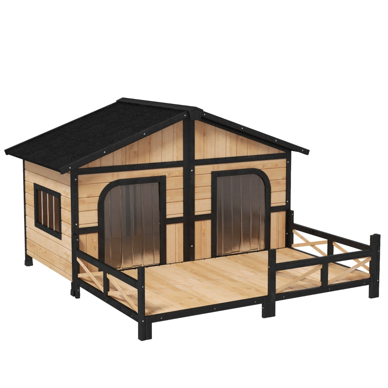 Charming Retreat: Wooden Cabin Style Dog House for Small to Medium Dogs, Elevated with Porch Deck