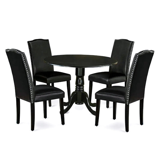 5 Piece Extendable Solid Wood Round Dining Table Set