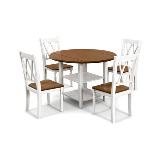Elegant 5-Piece Round Dining Set with Drop Leaf Table for 4 Guests