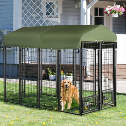 Outdoor Dog Kennel with Rotating Bowl Holders and Walk-in Pet Playpen