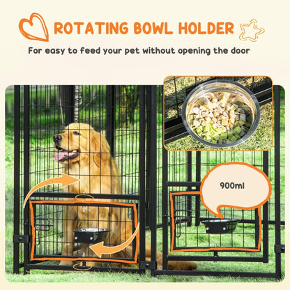 Outdoor Dog Kennel with Rotating Bowl Holders and Walk-in Pet Playpen