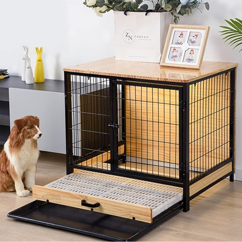 Lighted Luxury Retreat: Heavy Duty Dog Crate with Soft Light and Stainless Steel Kennel – Perfect for Large and Medium-Sized Dogs