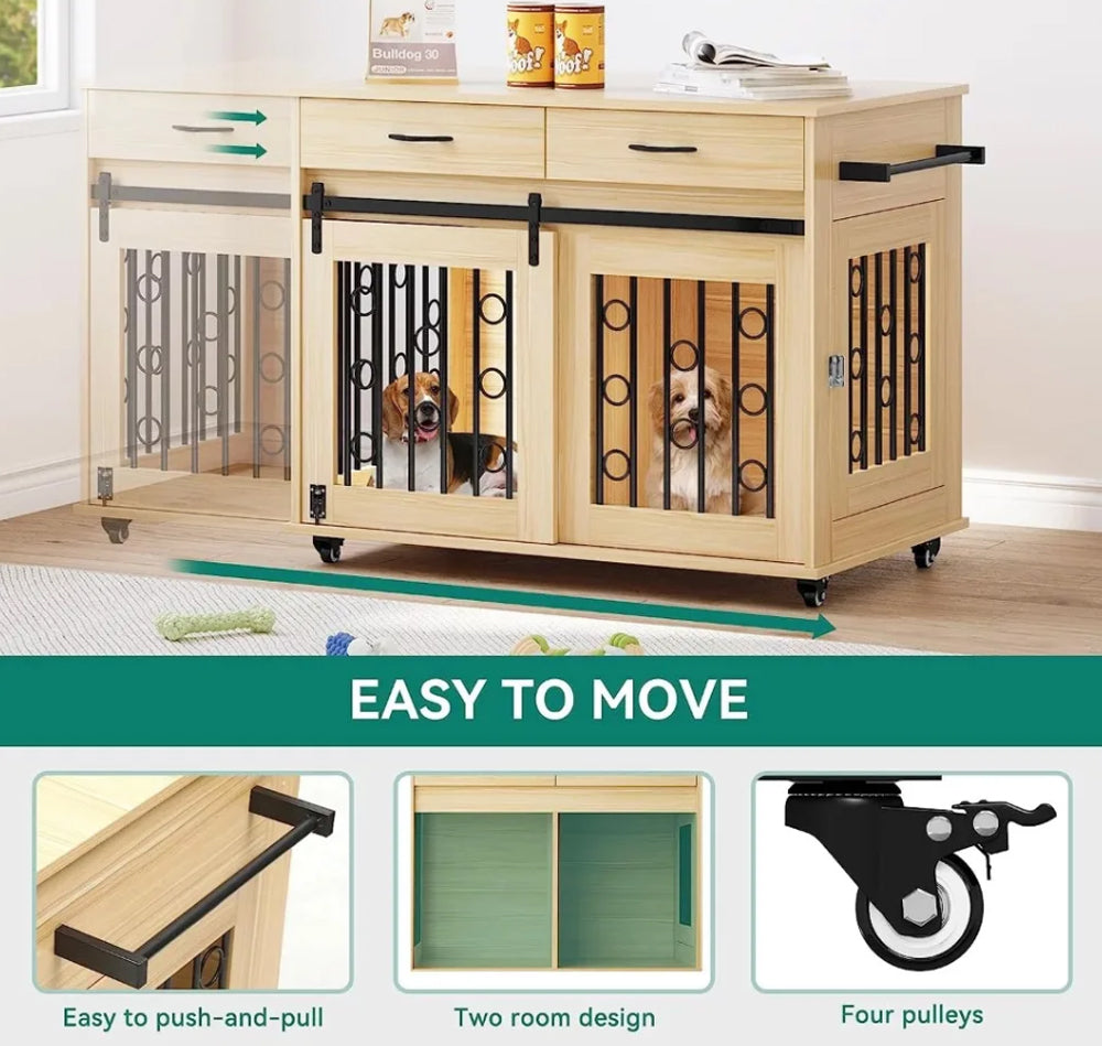 Space-Saving Double Door Dog Cage with Two Drawers for Small to Medium Dogs