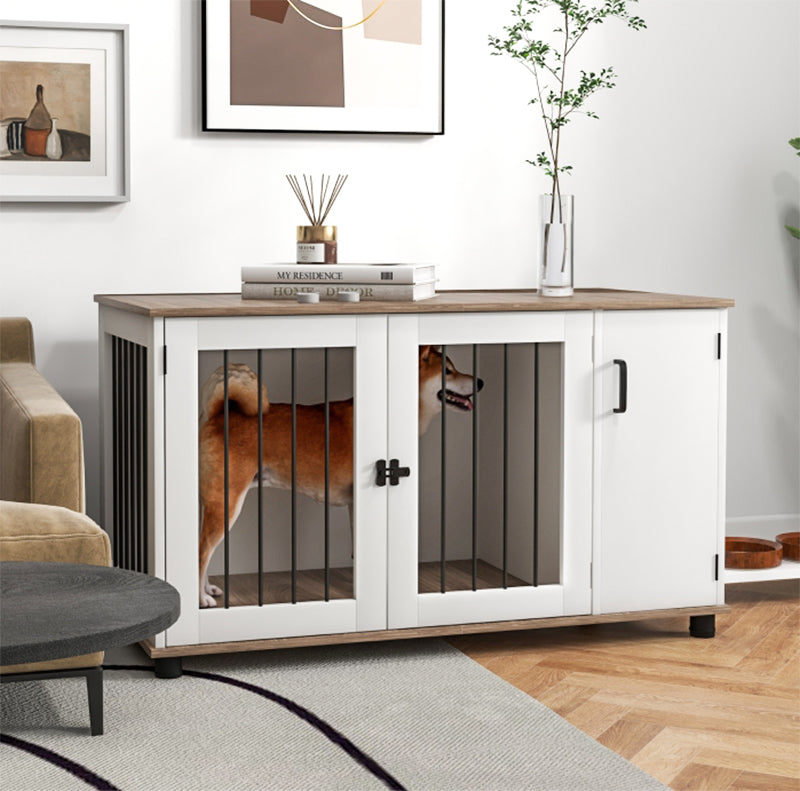 Functional Elegance: Dog Crate Furniture Side End Table with Storage and Double Doors