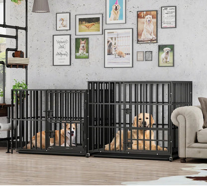 Stackable Convenience: Heavy Duty Double-Layer Dog Crate with Lock Latch for Large Breeds