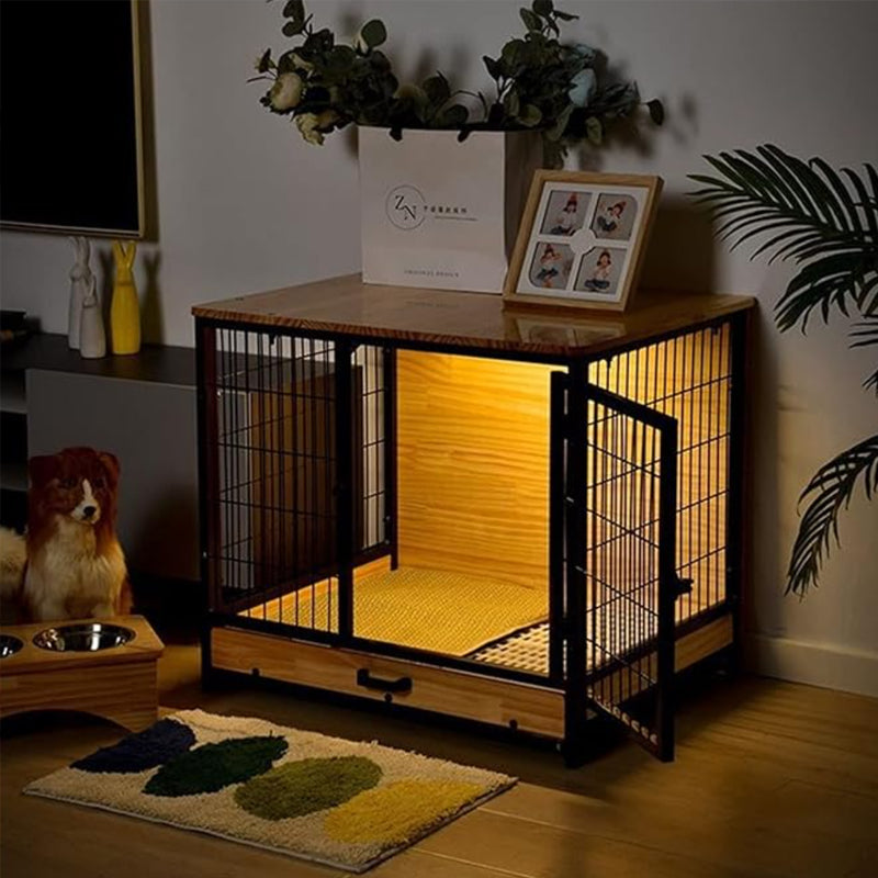 Lighted Luxury Retreat: Heavy Duty Dog Crate with Soft Light and Stainless Steel Kennel – Perfect for Large and Medium-Sized Dogs