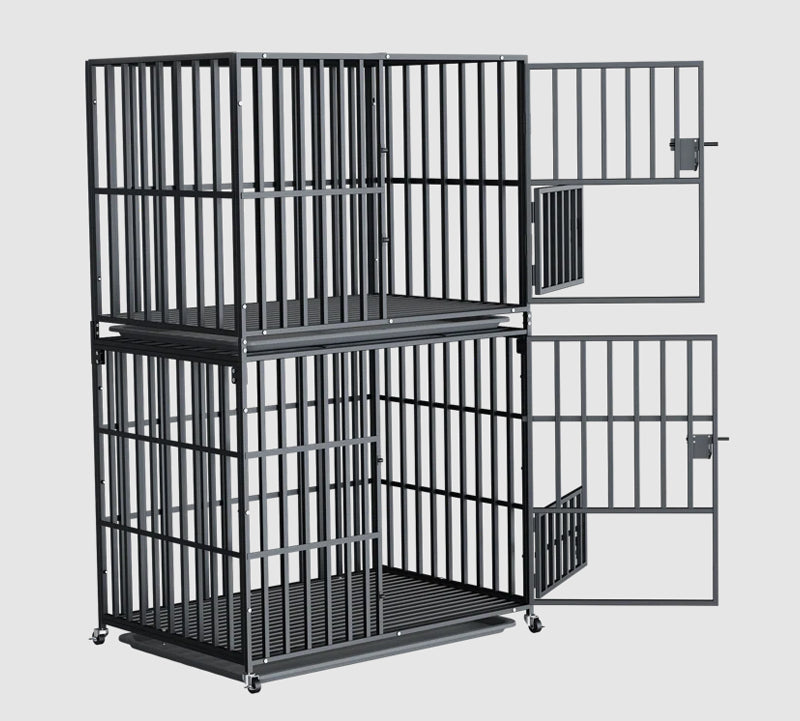 Stackable Convenience: Heavy Duty Double-Layer Dog Crate with Lock Latch for Large Breeds