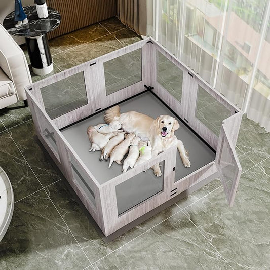 Whelping Safety Enclosure: Tempered Glass Dog Playpen for Puppies