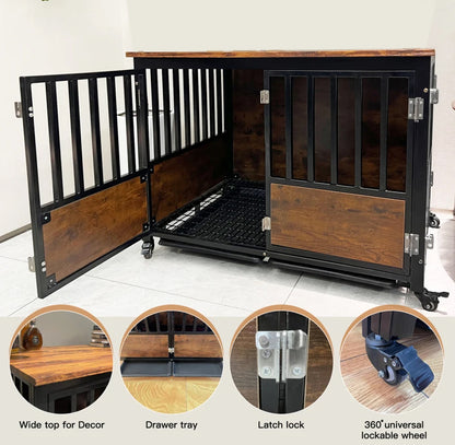 Spacious and Secure: Large Dog Crate Furniture with Double Doors and Lock