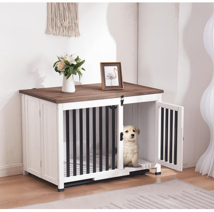 Stylish Wooden Dog Crate Furniture: Large Pet House End Table, Solid Wood, Portable and Foldable Indoor Cage