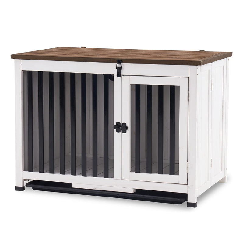 Stylish Wooden Dog Crate Furniture: Large Pet House End Table, Solid Wood, Portable and Foldable Indoor Cage