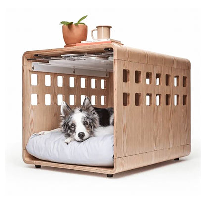 Contemporary Acrylic Elegance: Collapsible Wooden Frame Dog Kennel Crate Bed