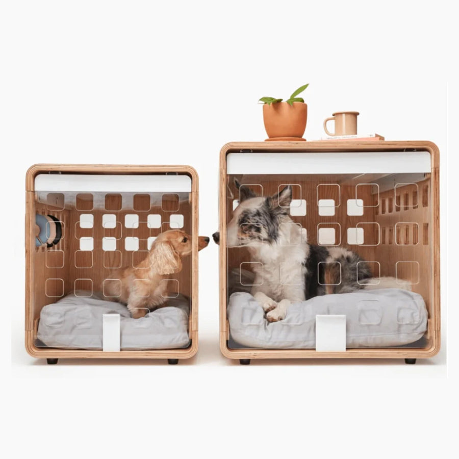 Contemporary Acrylic Elegance: Collapsible Wooden Frame Dog Kennel Crate Bed