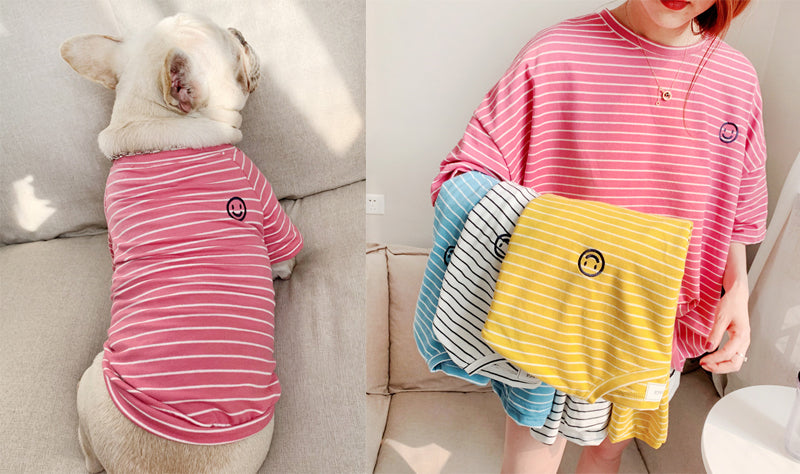 Smiley Face Striped Breathable Cotton T-shirt - Pet&Owner Matching Sizes
