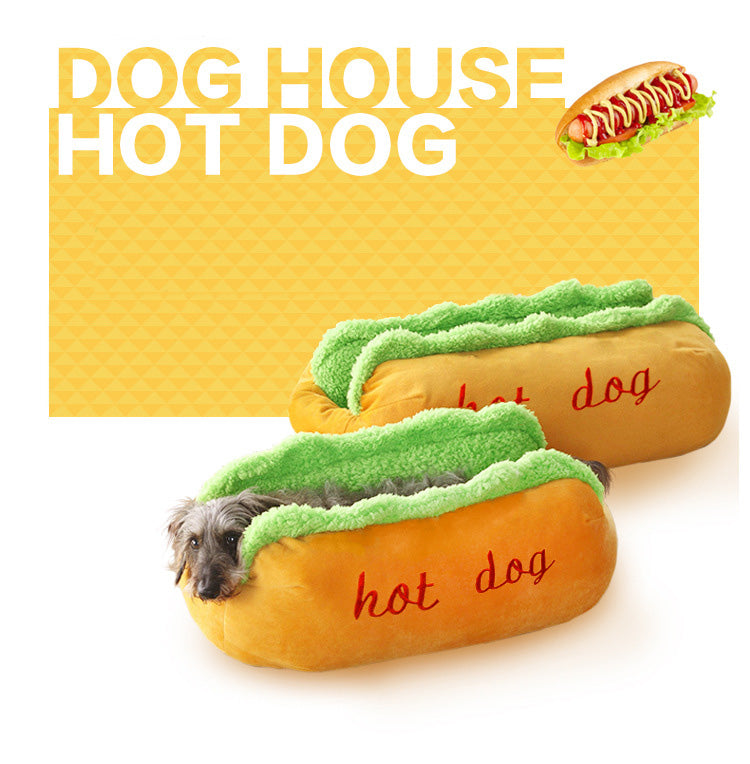 Funny Hot Dog Soft Plush Pet Lounger Bed with Removable & Washable Cushion