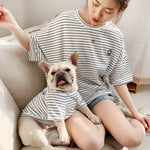 Smiley Face Striped Breathable Cotton T-shirt - Pet&Owner Matching Sizes